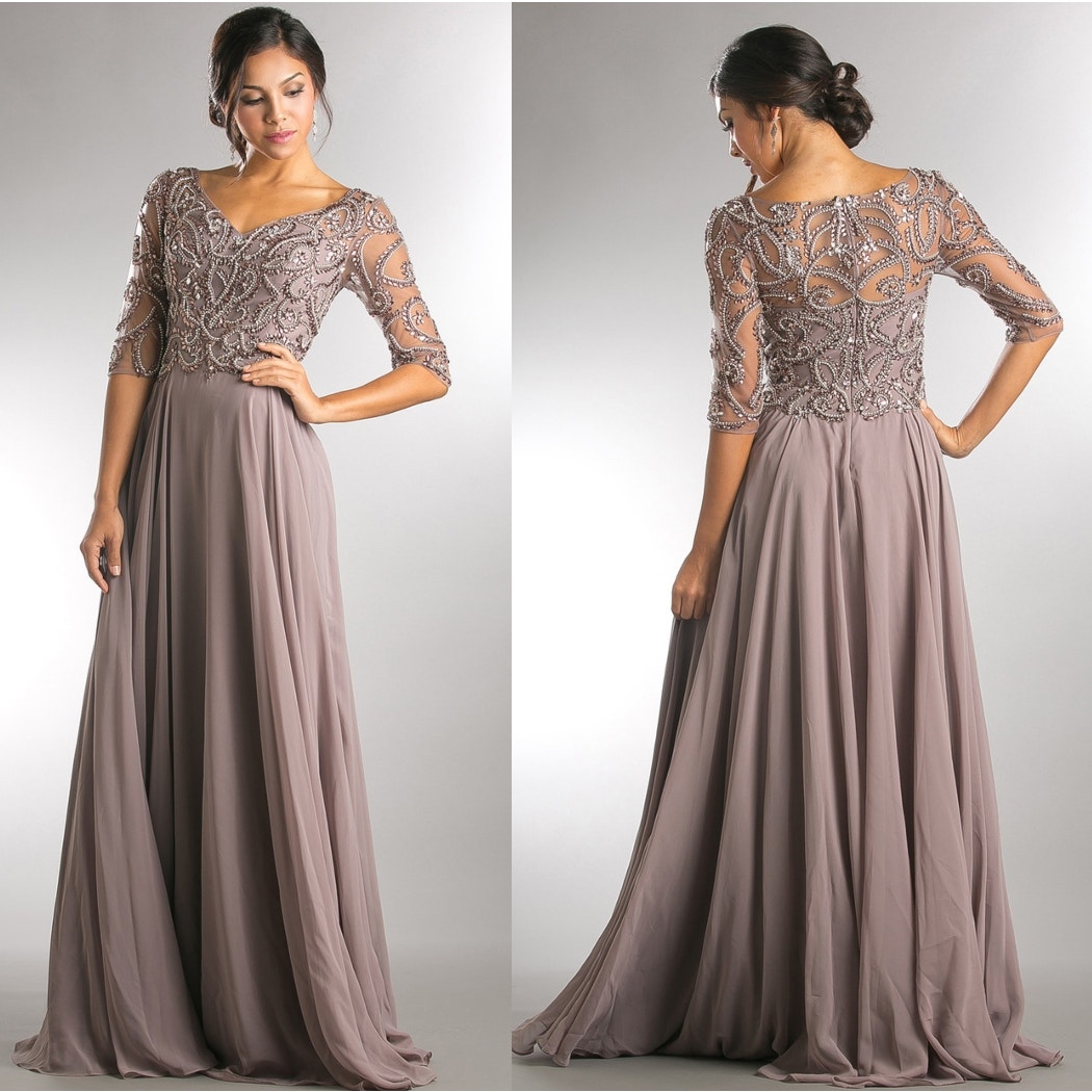 Amelia Couture 7046 Satin V-Neck 3/4 sleeves Long Dress Wedding HEMMED Size 10