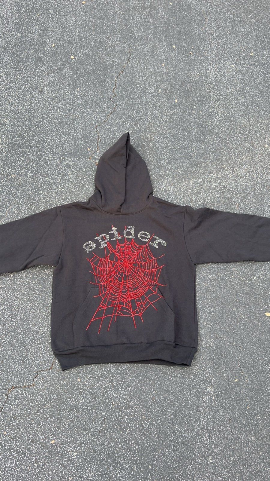 Sp5der OG Rhinestone Logo Hoodie Black