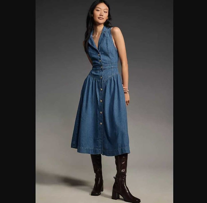 New US 2 Reformation x Anthropologie Ellison denim midi dress