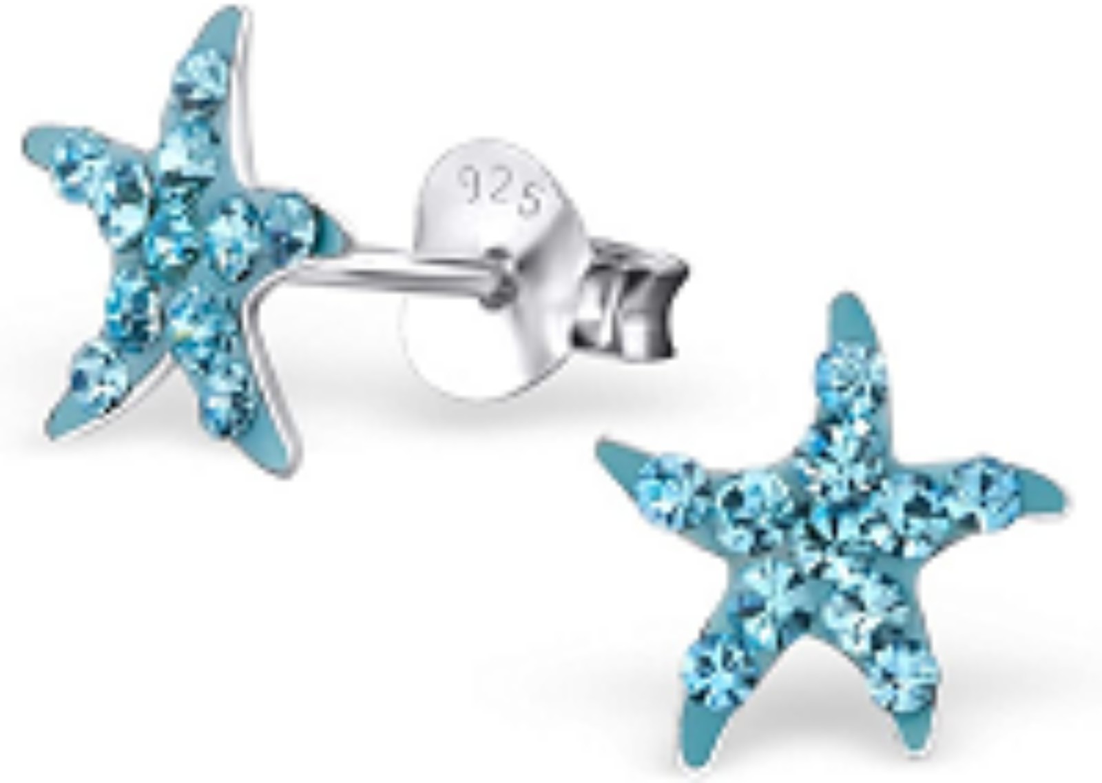 925 Sterling Silver Aqua Blue Crystal Starfish Stud Earrings 22272