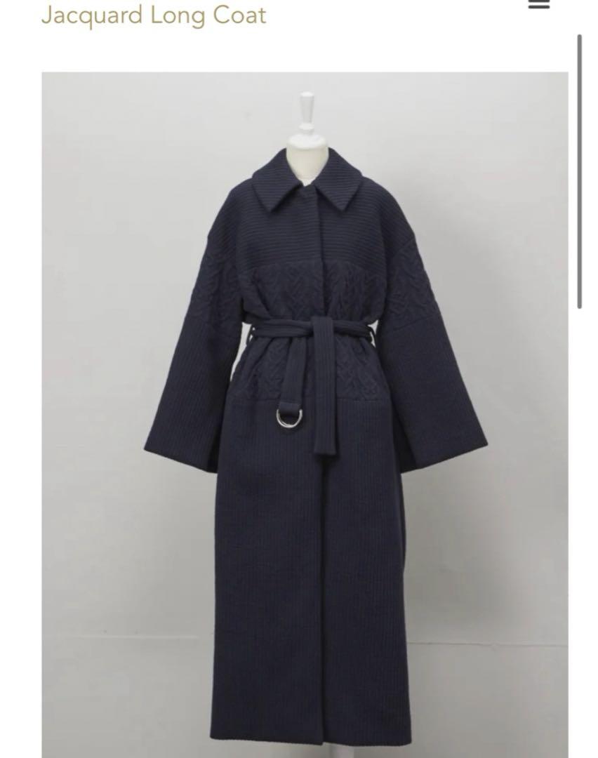 安価 ワタナベ Rosarymoon Jacquard Long Coat, Navy ジャケット・アウター