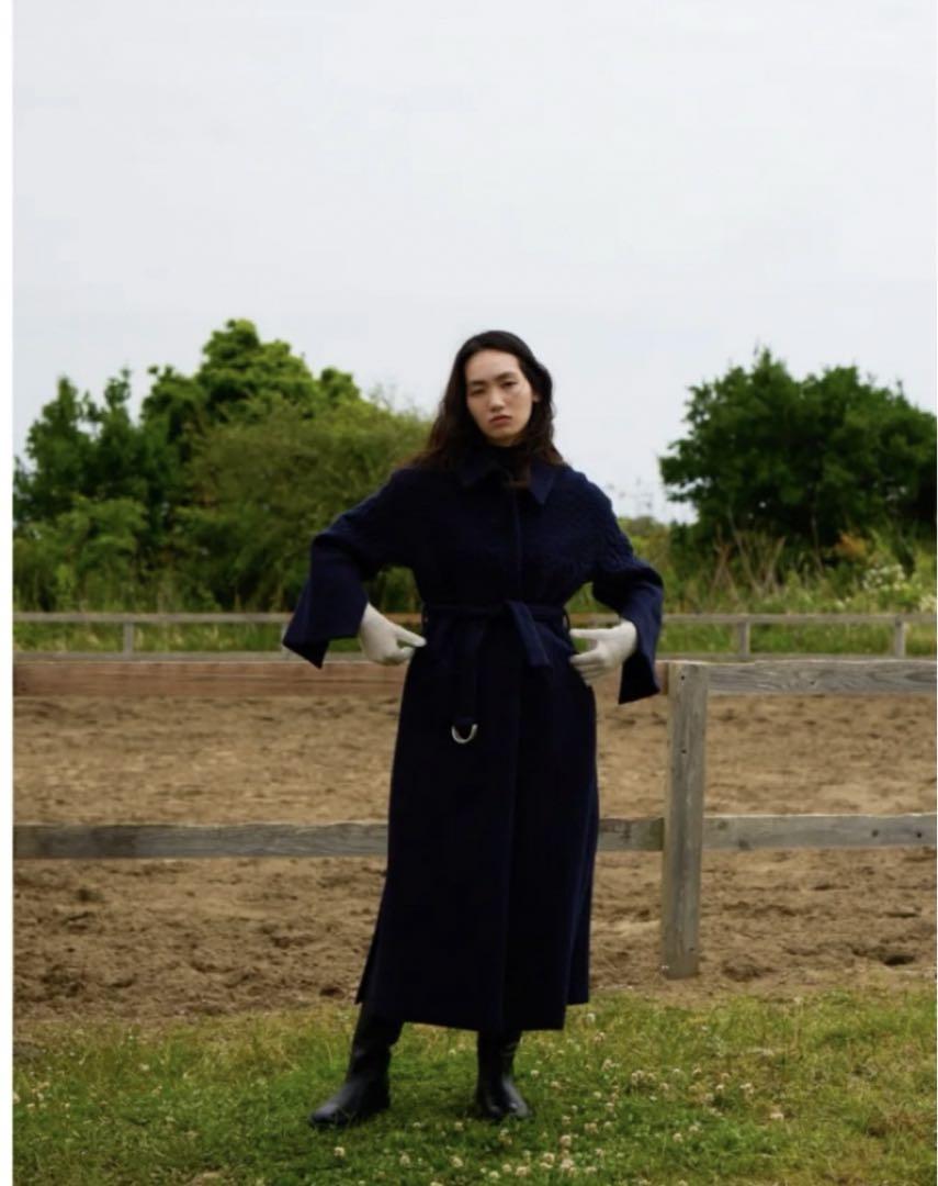 Rosarymoon Jacquard Long Coat, Navy