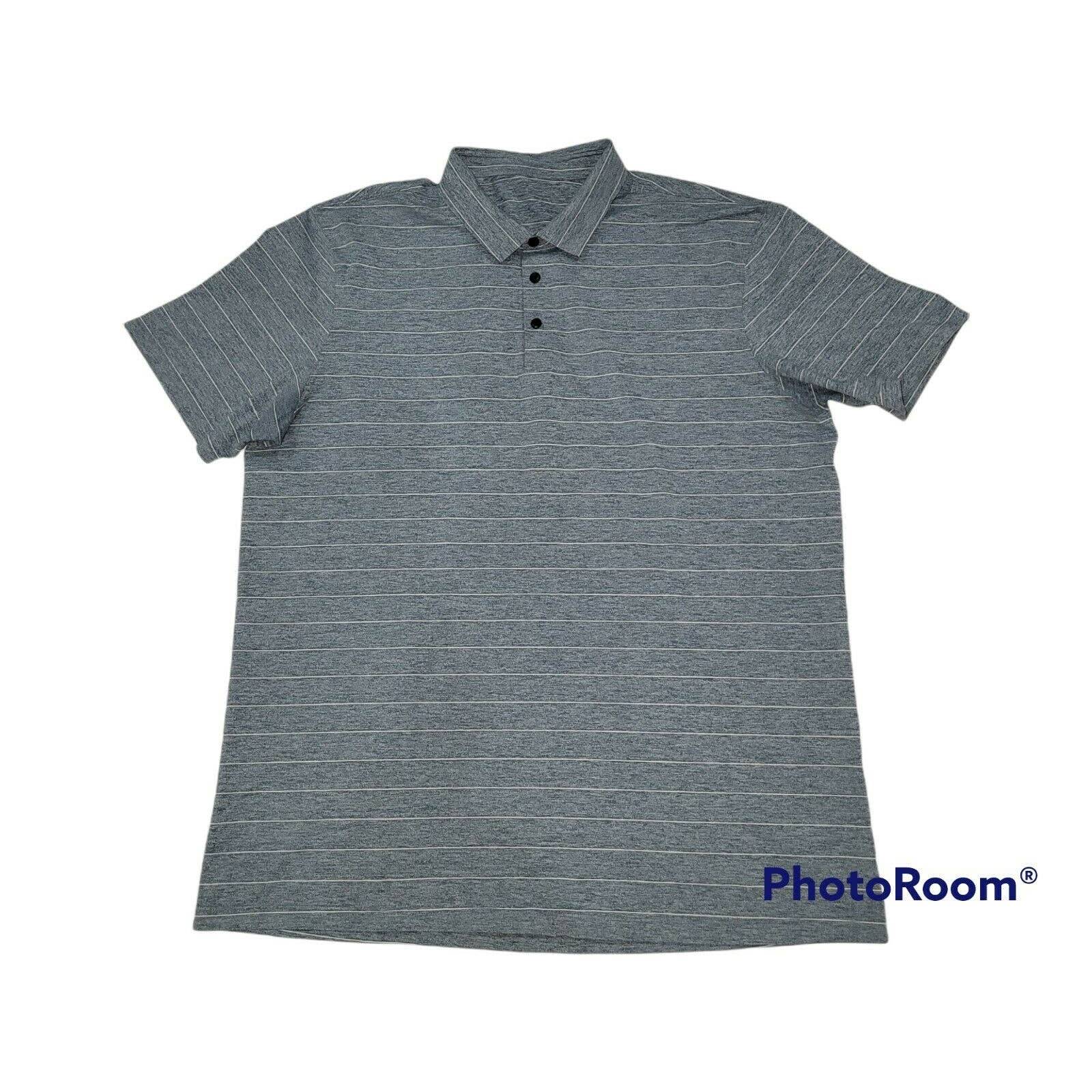 Lululemon Mens Short Sleeve Polo Shirt Size XL Striped Button Activewear Workout
