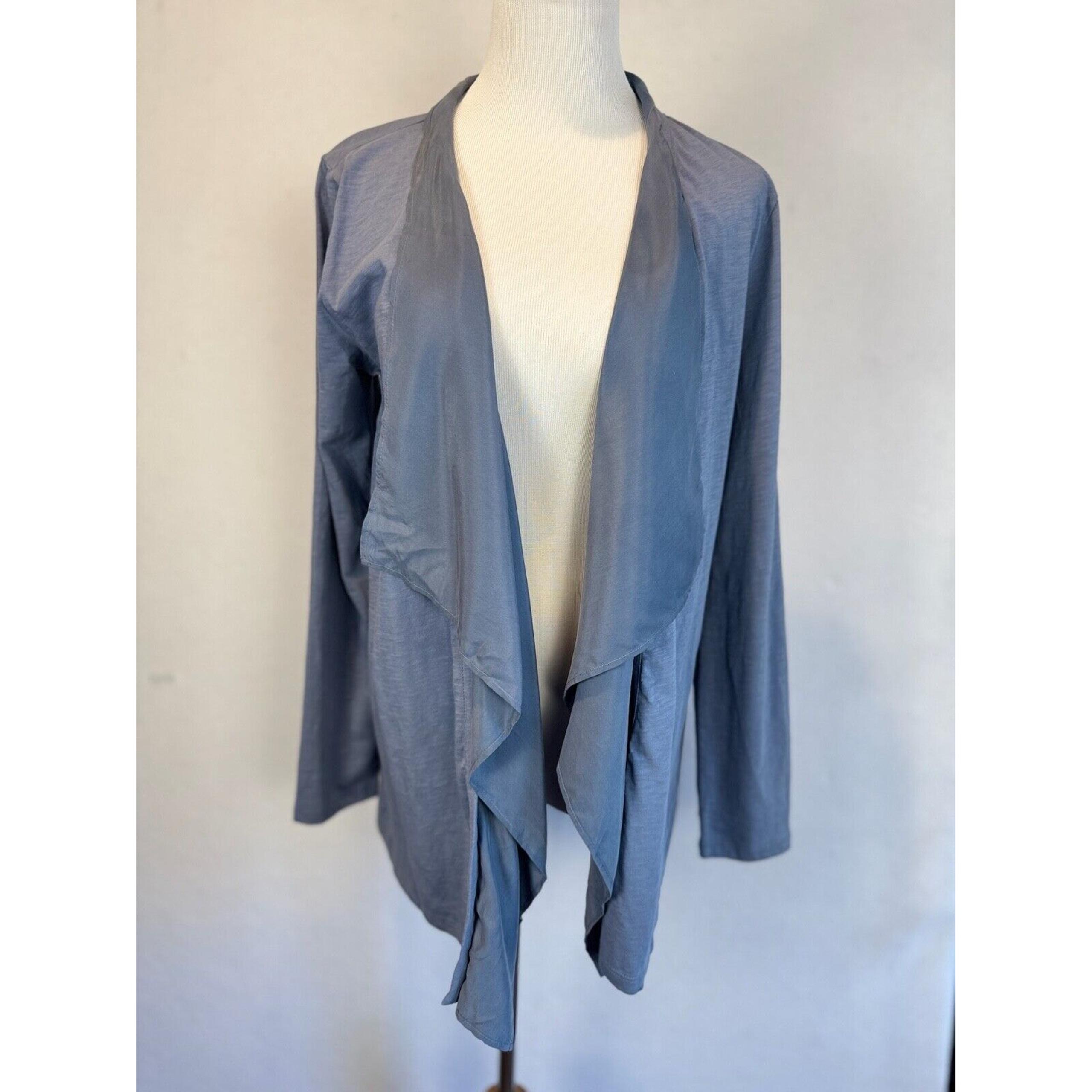 Garnet Hill Cardigan Womens S Blue 100% Organic Cotton Silk Open-Front Lagenlook