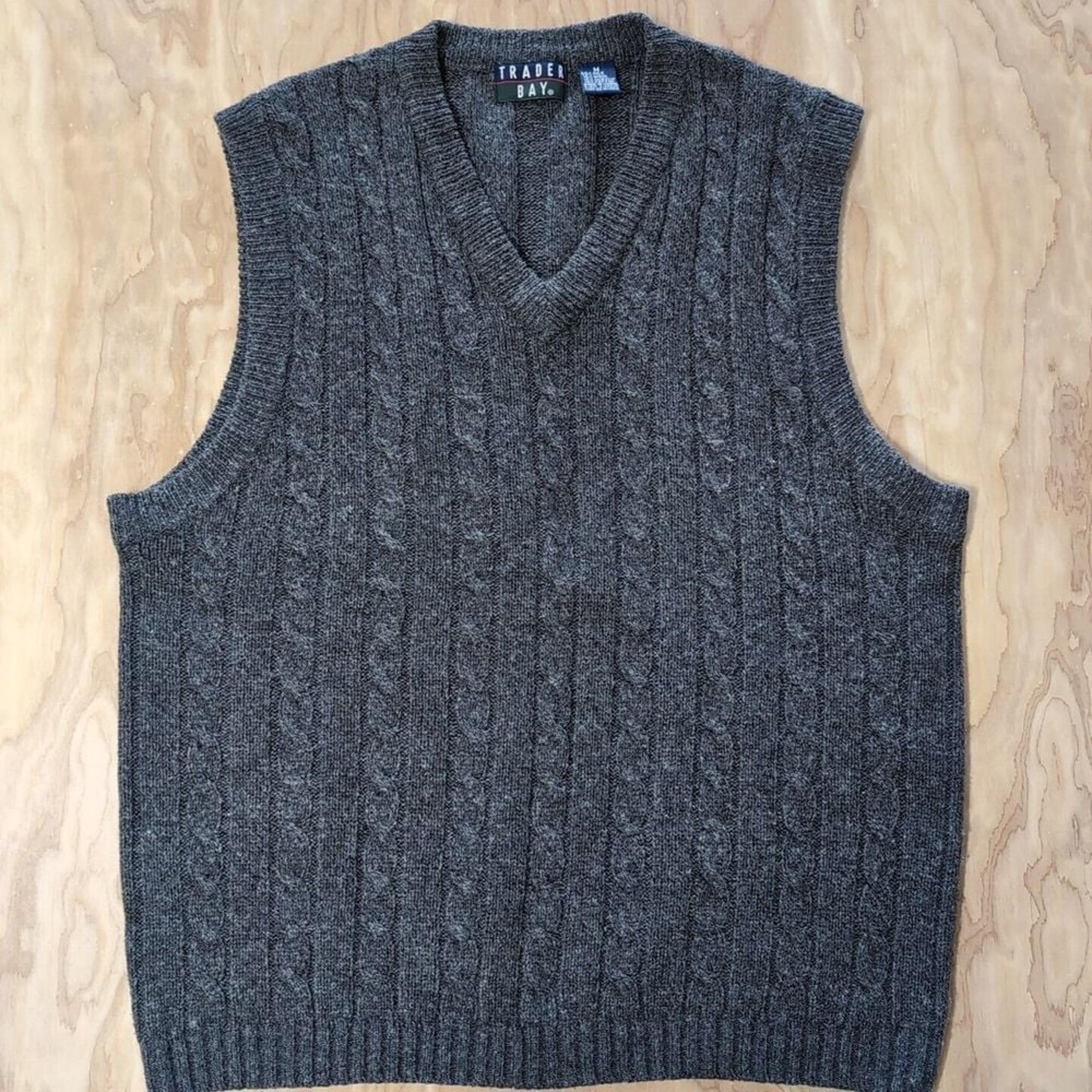 Trader Bay Sleeveless Vest V Neck Tight Knit Thick Silk Wool Acrylic Blend