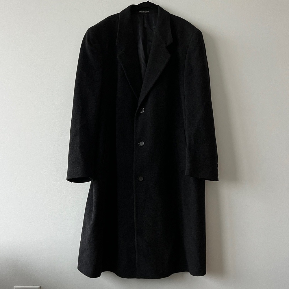 Vintage Wool & Cashmere Men's Black Overcoat - 46R