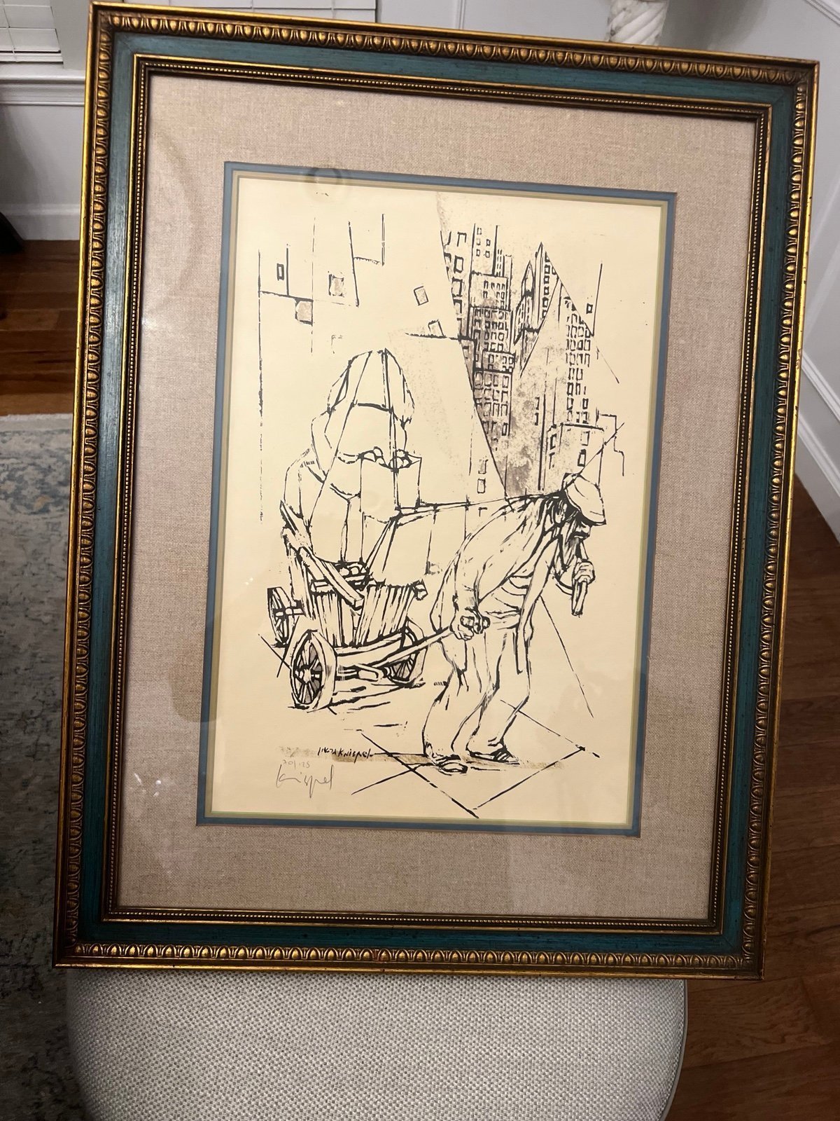 Hand Colored Lithograph Pencil Signed & # 20/125 21x27 frame 18x12 pic