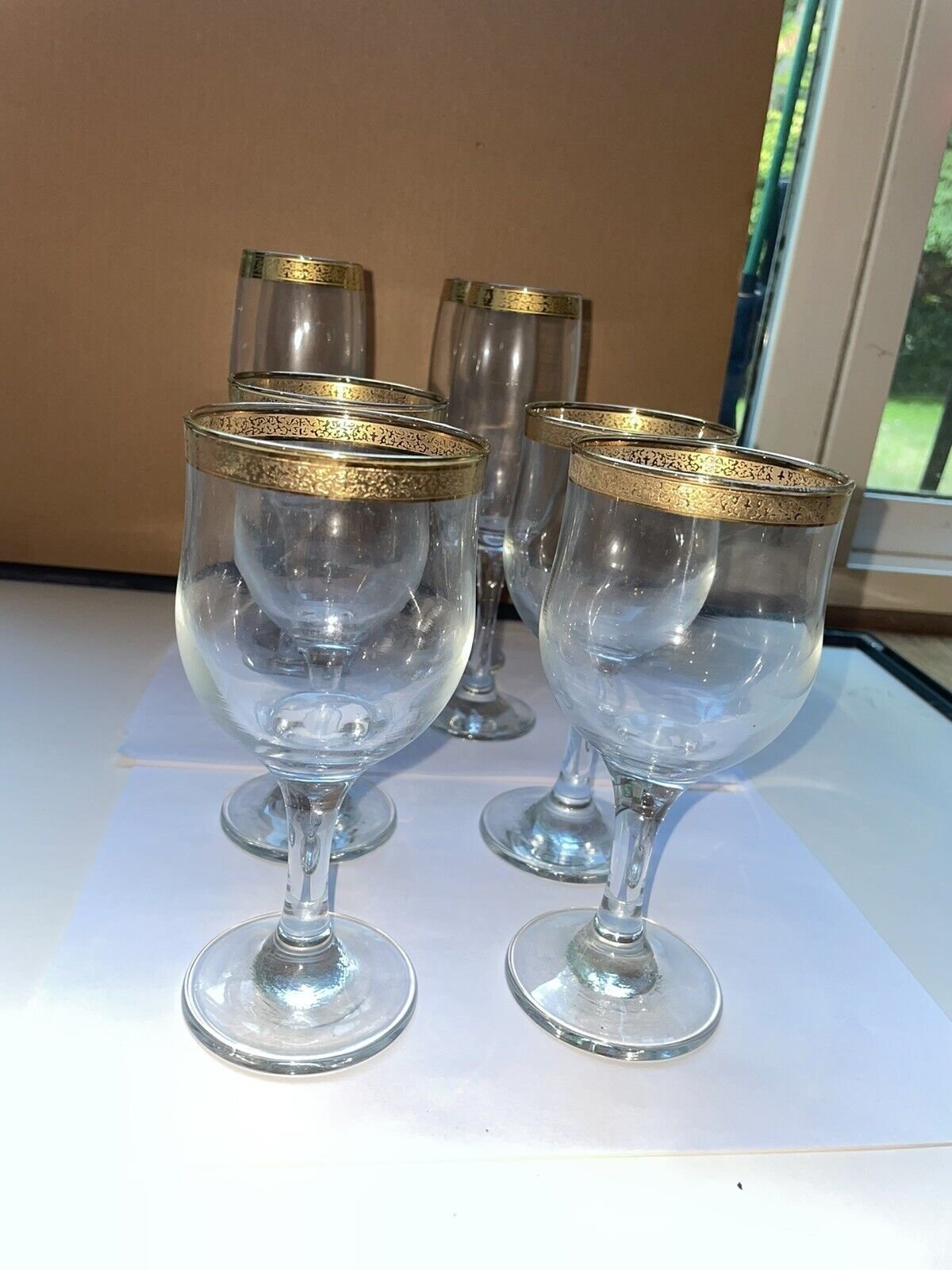 VTG Imperial Crystal 4 Wine & 4 Champagne Glasses 24k Gold Trimmed with Decanter