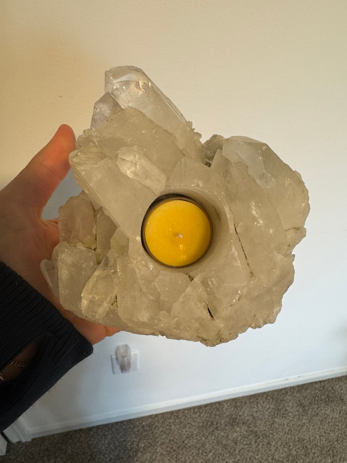 Large Brazilian Quartz tea light candle holder