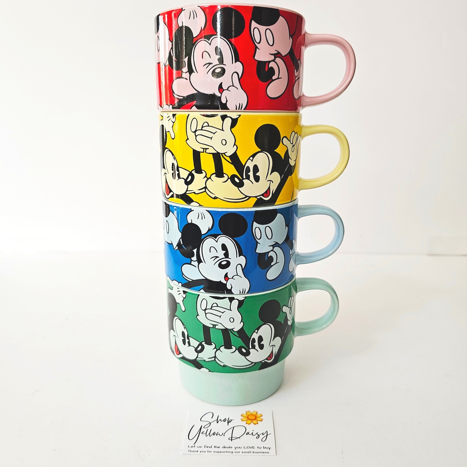 Walt Disney Mickey Mouse Set of 4 Stackable Colored Mugs Animated - M1083