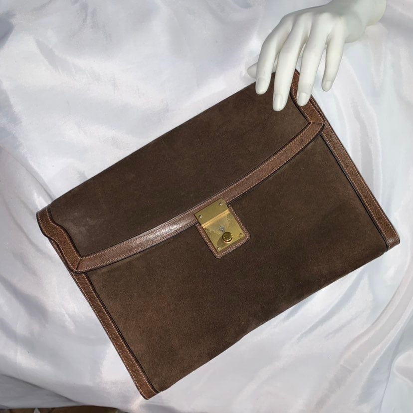 vintage GUCCI brown sueded leather oversized Envelope CLUTCH