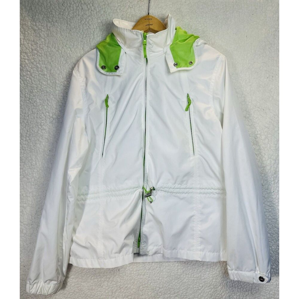 Ralph Lauren Active Women's XL White/Green Trim Windbreaker Zip Pockets