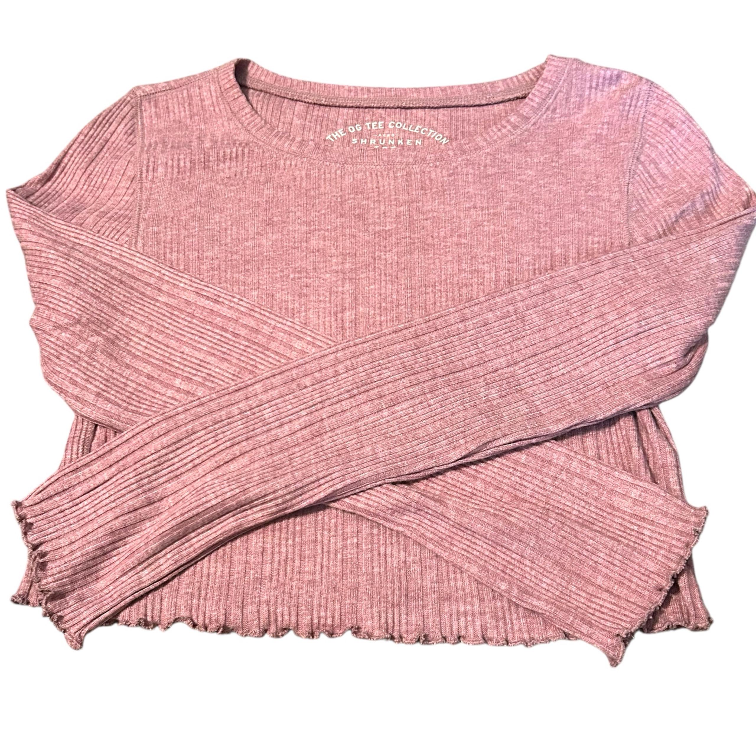(L) Pink long sleeve cropped shirt