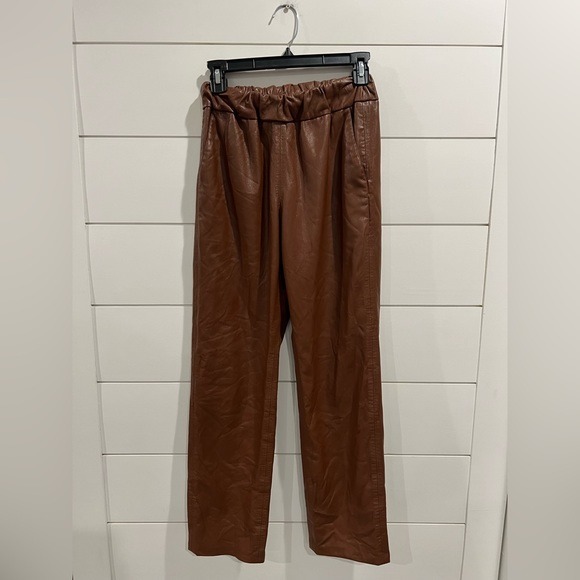 Anine Bing brown vegan leather colton track pants