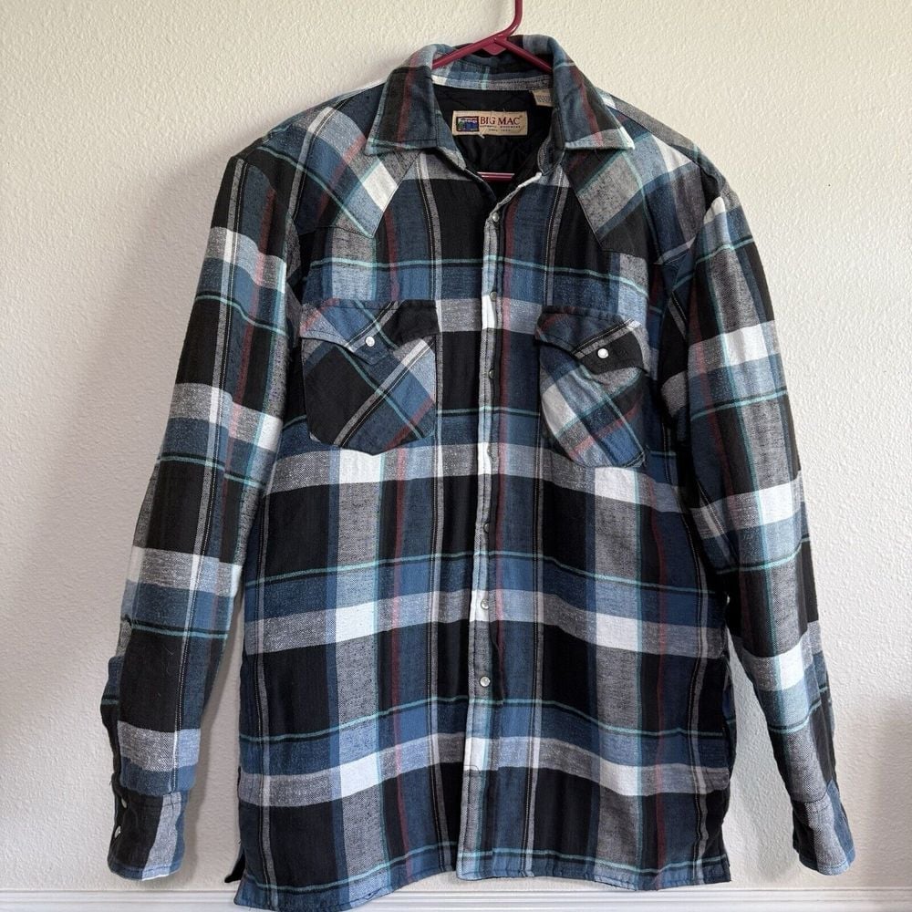 VTG Big Mac JC Penney Jacket Mens Medium Tall Plaid Flannel Quilt Lined USA Blue
