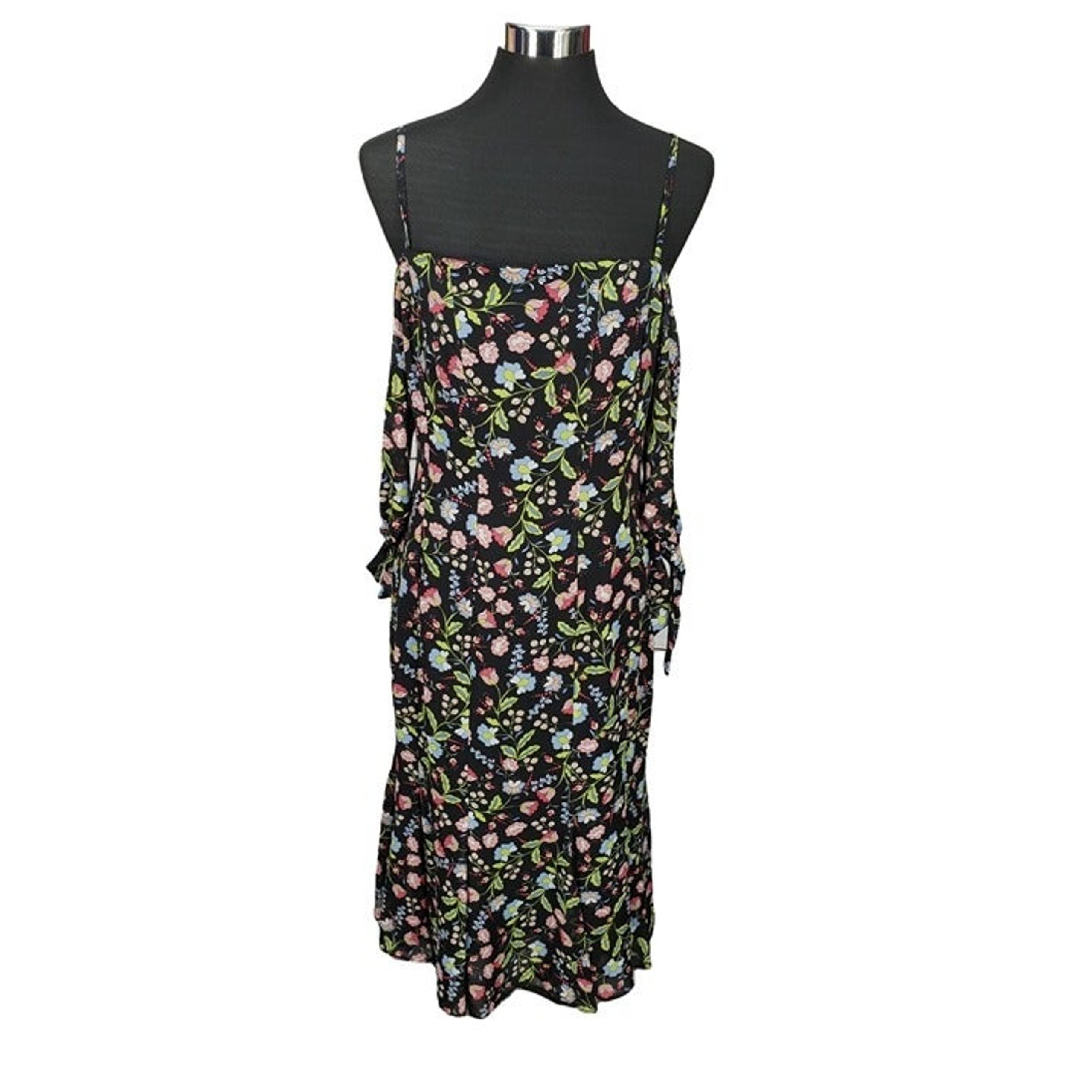 Nanette Lepor Paradise Dreaming Black Floral Cold Shoulder Dress Size 10