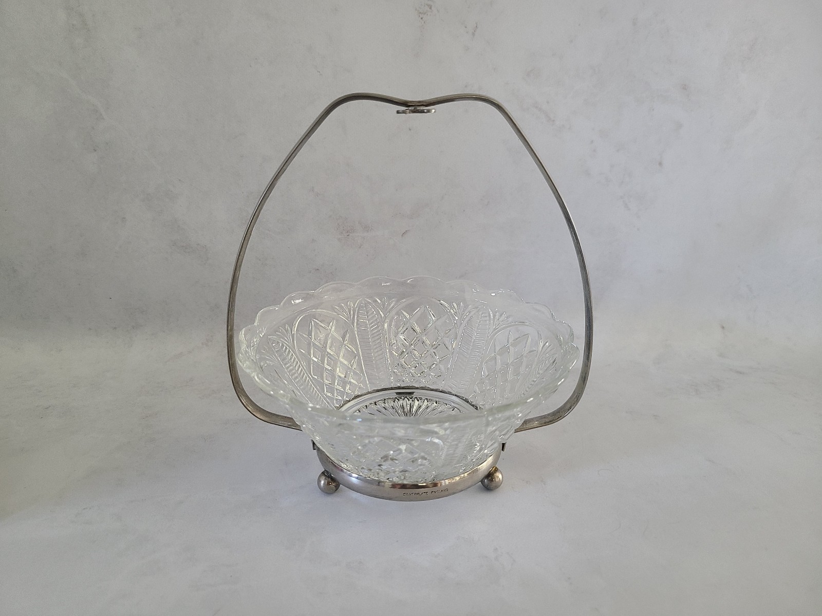 Antique Sterling Silver Plated base with ornate Cut Glass Trinket Dish