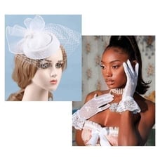 2PCS Pinup Retro Vintage Classy 1950s White Hat Gloves Accessories Set NEW