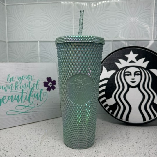 Starbucks Iridescent Mirror Blue Studded Bling Tumbler 24oz - Taiwan