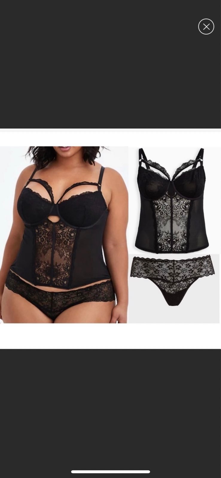TORRID NWT SET STRAPPY UNDERWIRE BUSTIER & THONG - LACE BLACK