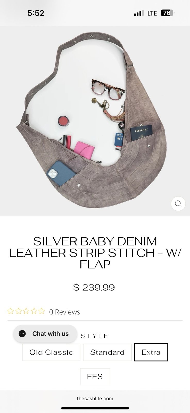 Sash Bag EXTRA SILVER BABY DENIM LEATHER STRIP STITCH - W/ FLAP