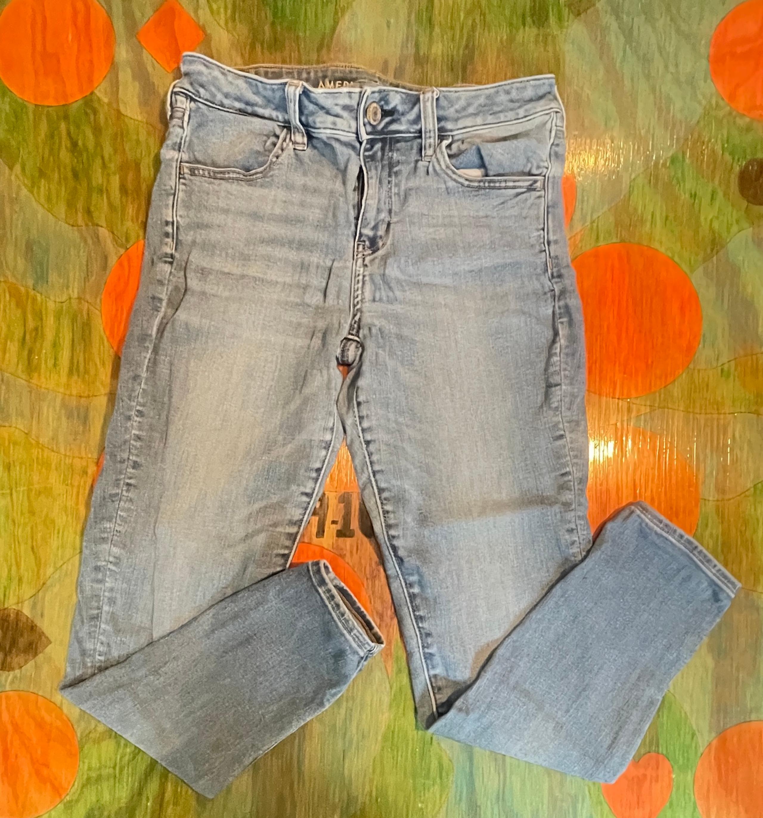 American Eagle Jeans Womens Sz 8 Blue Next Level Stretch Jegging Jeans Faded Whi