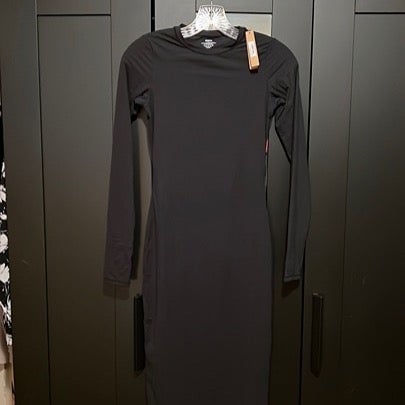 Skims Fits Everybody Crew Neck Long Sleeve Dress - Onyx - Size XS
