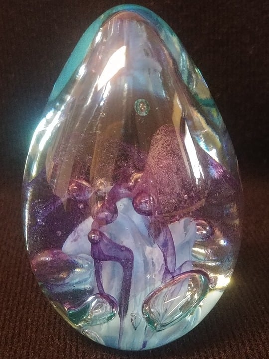 Vines '93 MSH Mount St. Helens Blown Glass Paperweight Floral Blue Purple Bubble
