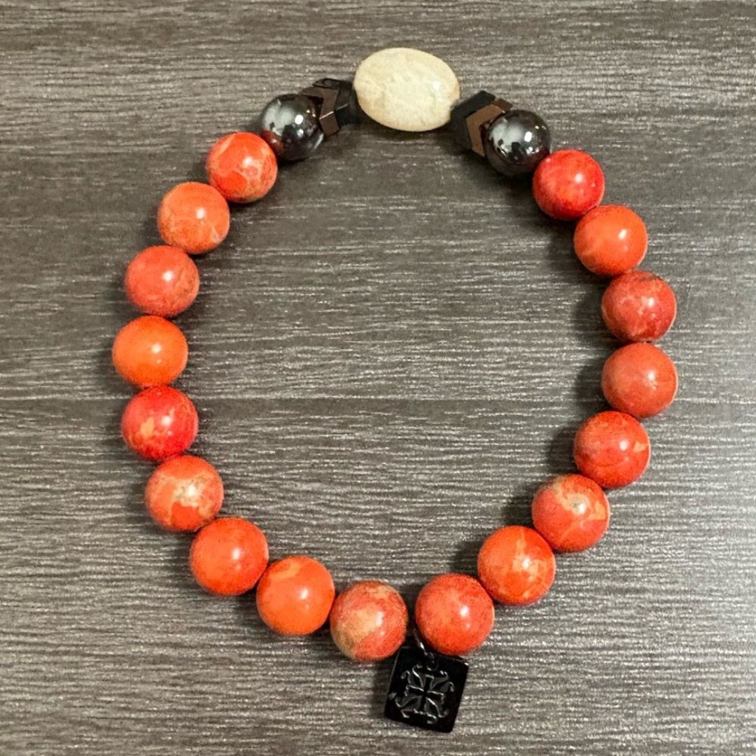 Rustic Cuff Red Jasper Hematite Bead Bracelet