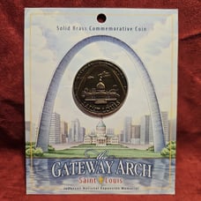 Solid Brass Coin Saint Louis Gateway Arch MO with Thomas Jefferson on Back - NEW