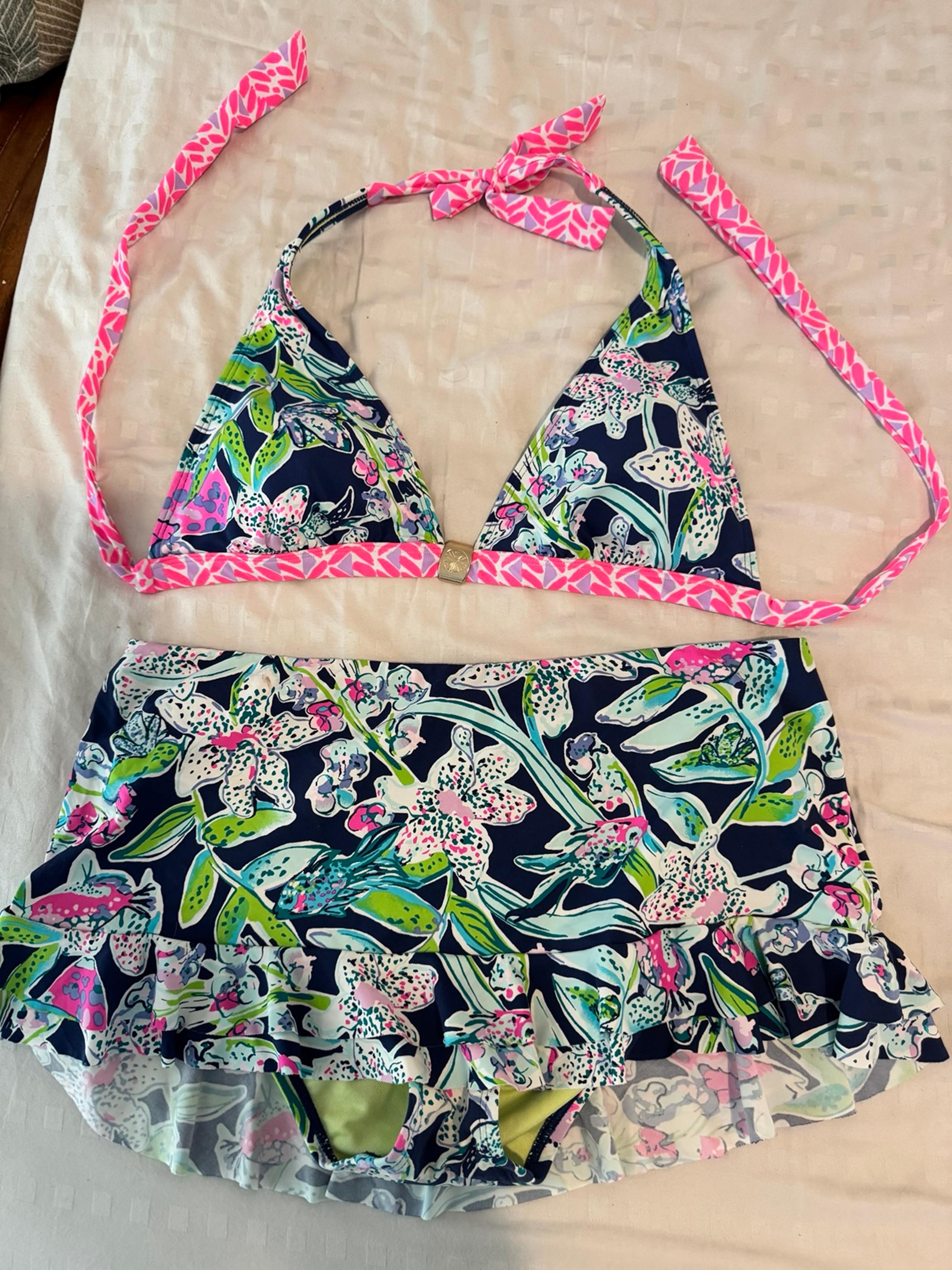 Lilly Pulitzer Swim Top 6 & Ruffle Skirt 8 Deep Sea Navy Sway This Way LNWOT
