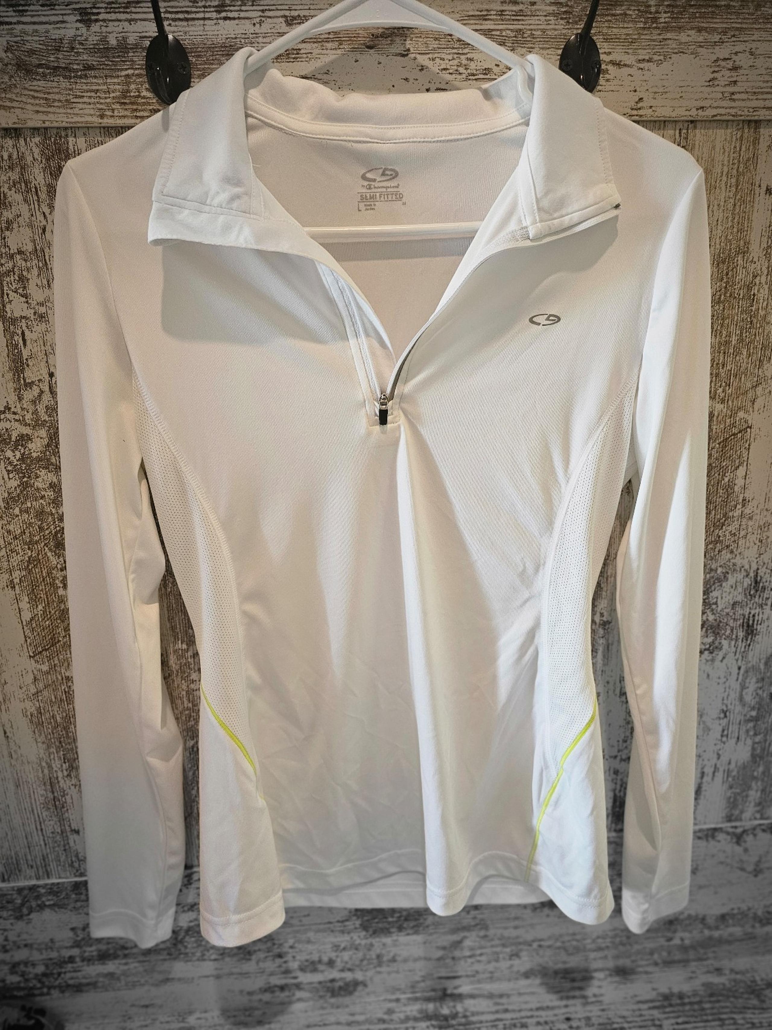 Champion Women’s Size L Semi-Fitted 1/4 Zip Long Sleeve White Athletic Top