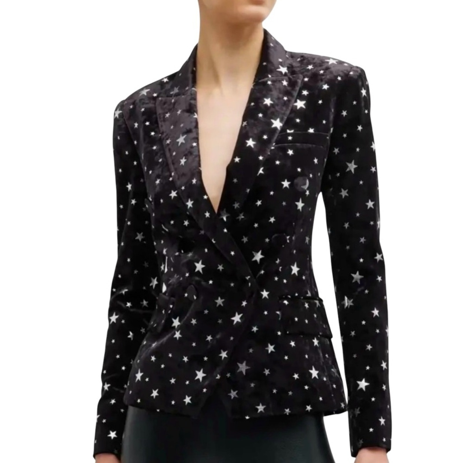 L’AGENCE Velvet Metallic Star Blazer Jacket ~ Black Silver XS 2 NWOT Suit
