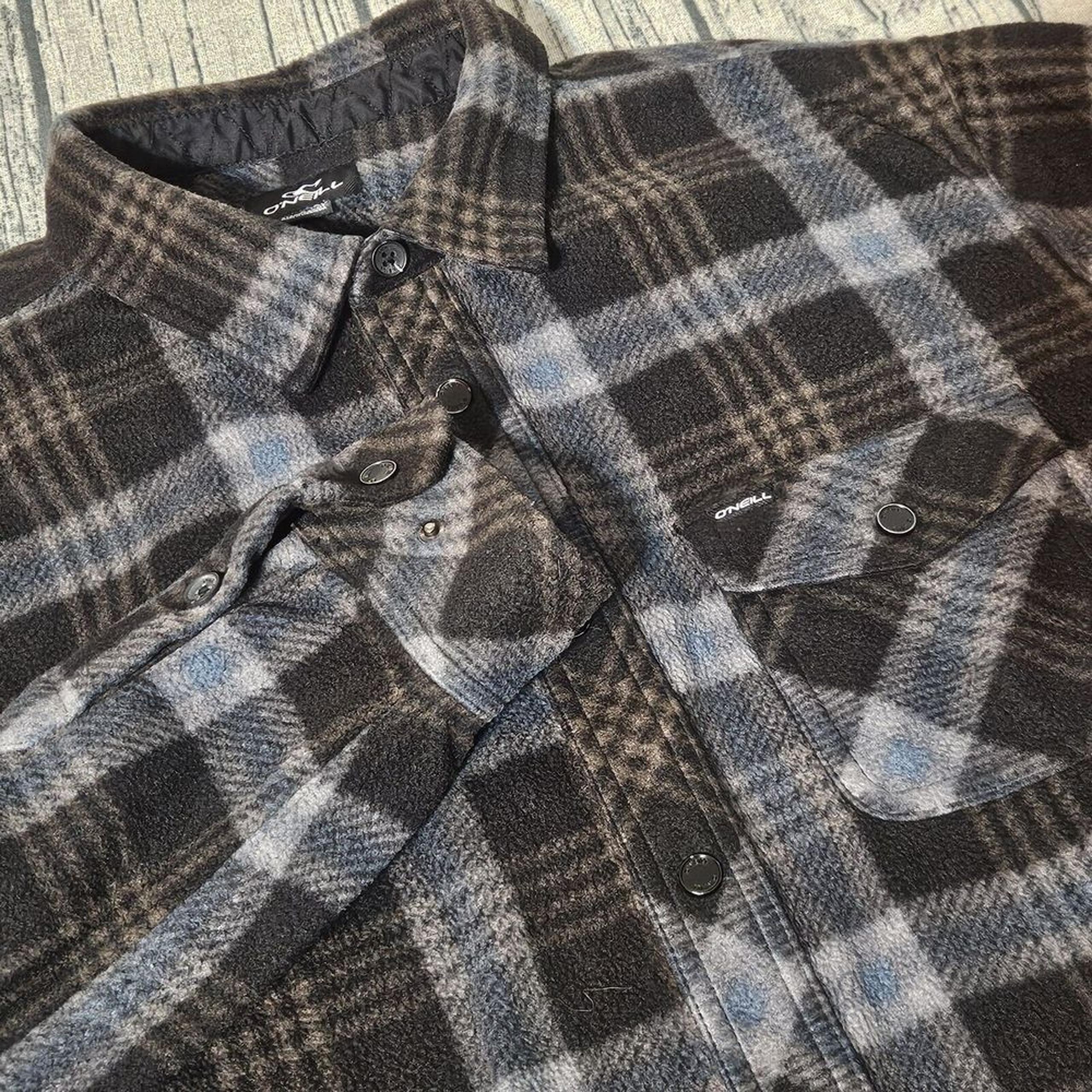 O'Neill Shacket Jacket Plaid Snap  Flannel Large l Carbon 2 Cobalt Style