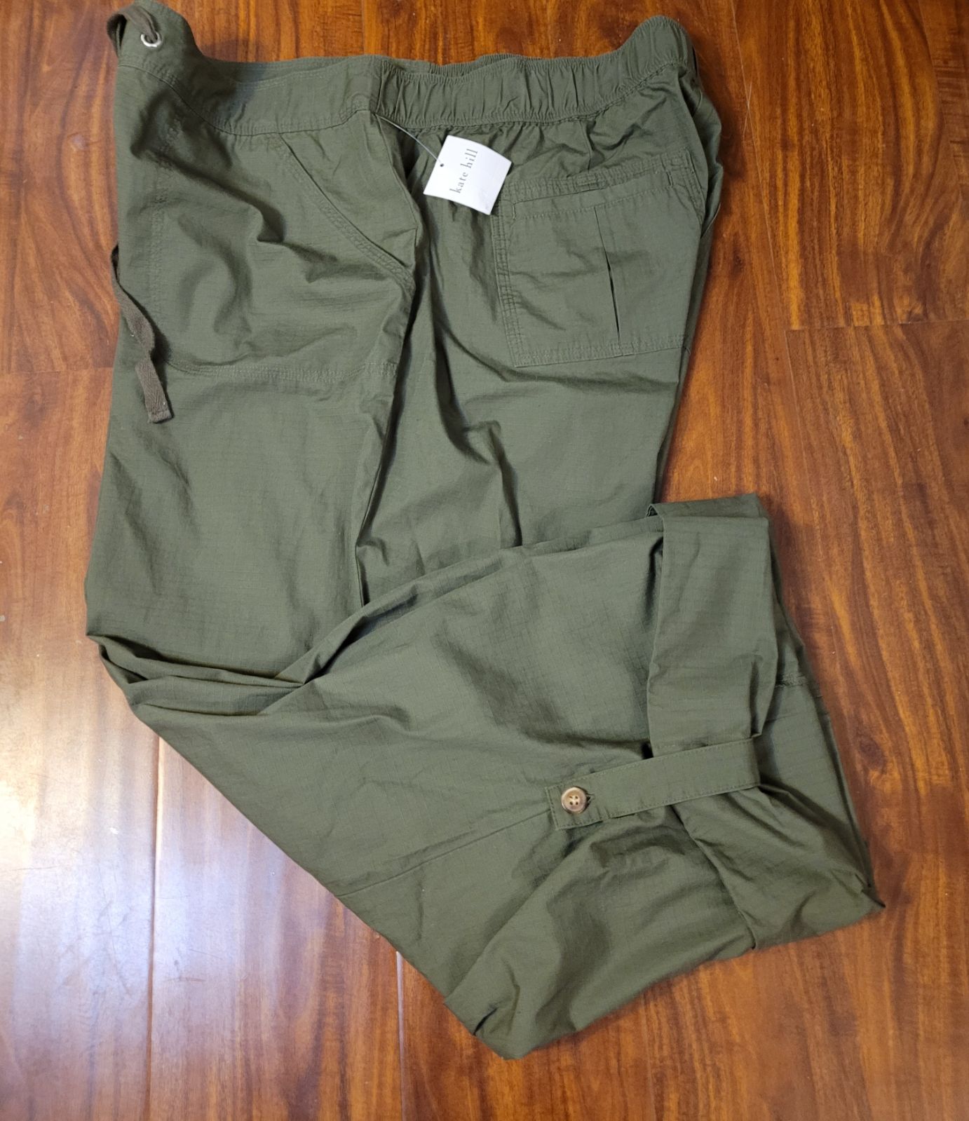 NWT Size 16W Kate Hill Safari Green Convertible Pants Drawstring