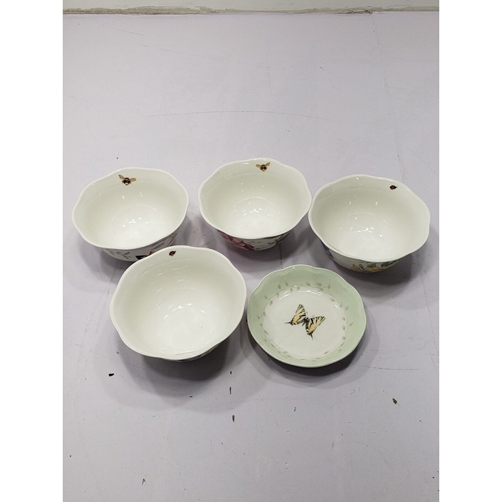 Lenox Butterfly Meadow Scalloped Porcelain Bowls Dragonfly Monarch Swallowtail