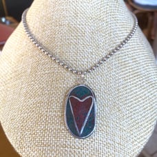 Vintage Handmade Southwest Turquoise Coral Chip Heart Inlay Pendant Double Side