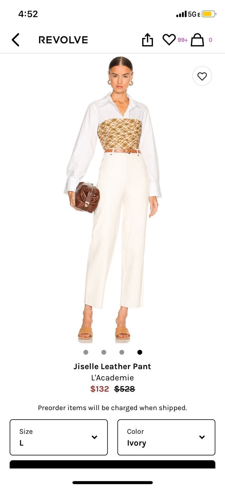 NWT REVOLVE L’Academie Jiselle Leather Pants Ivory
