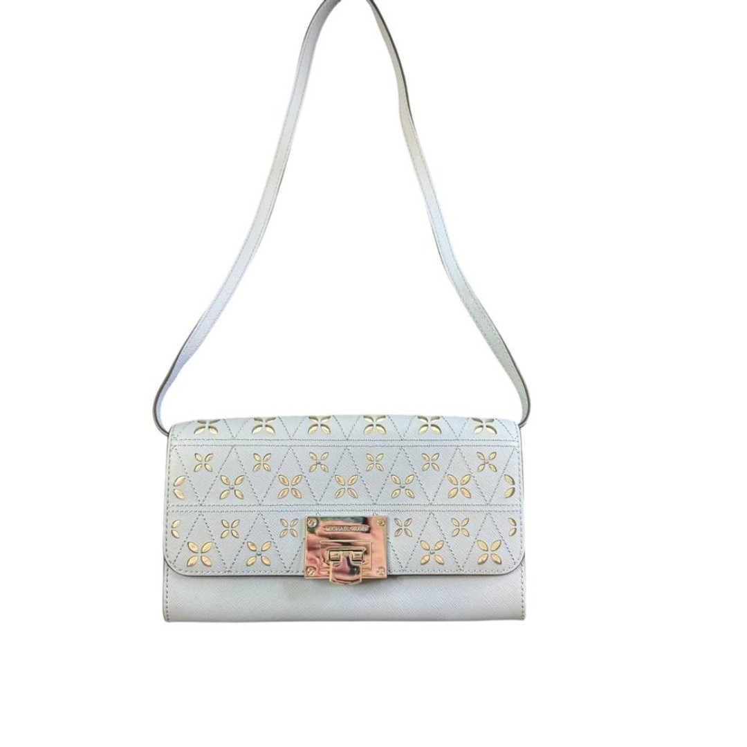 Michael Kors Pale Blue Tina Leather Clutch Studded Perforated Purse New