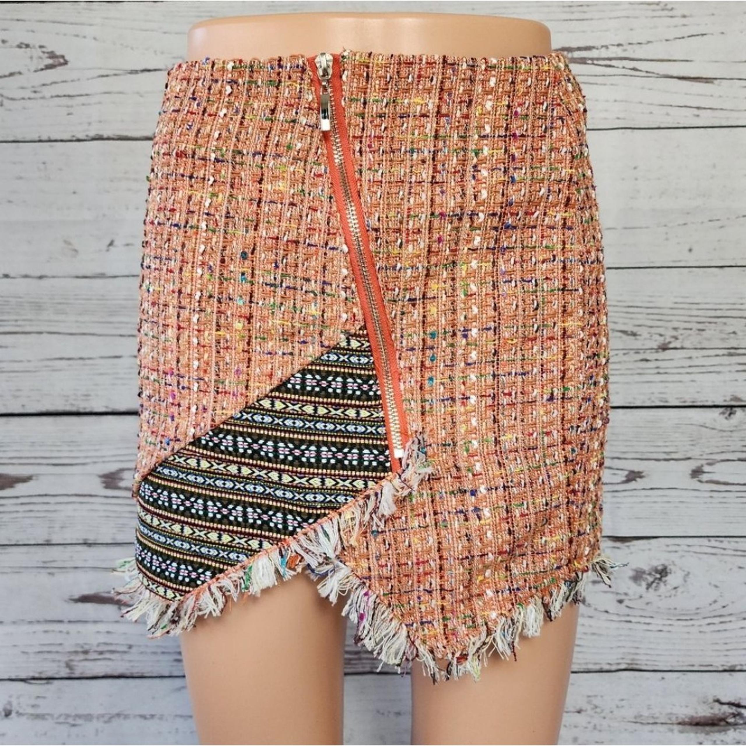 Endless Rose Small Frayed Hem Tweed Mini Skirt Small NWT
