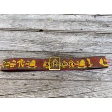 Vintage Burlap Wide Belt Chinese Embroidered Letters Ships Sz 36 -41