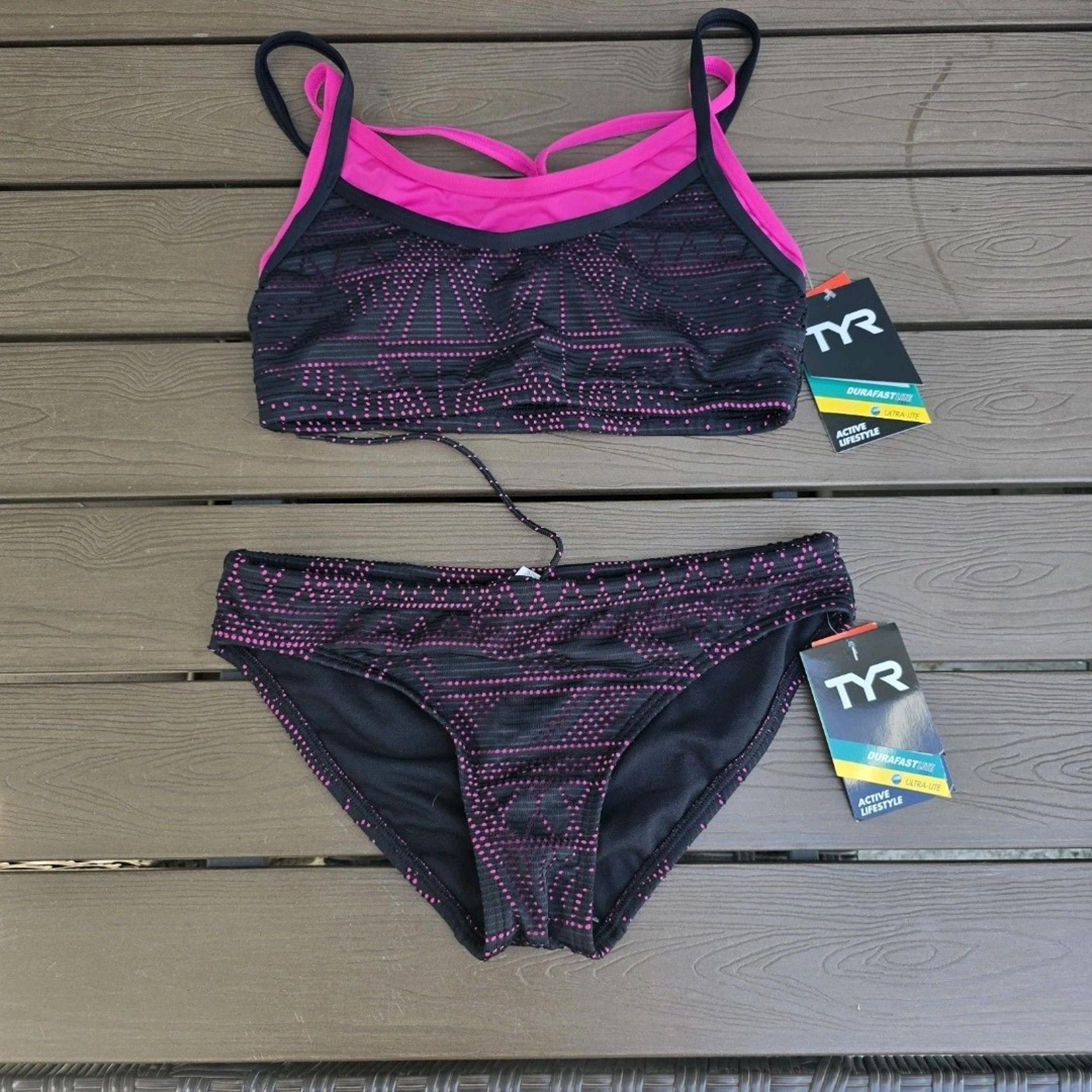 TYR Womens  Durafast Pink Topaz Mesh Black/pink Bikini Set Size S NEW