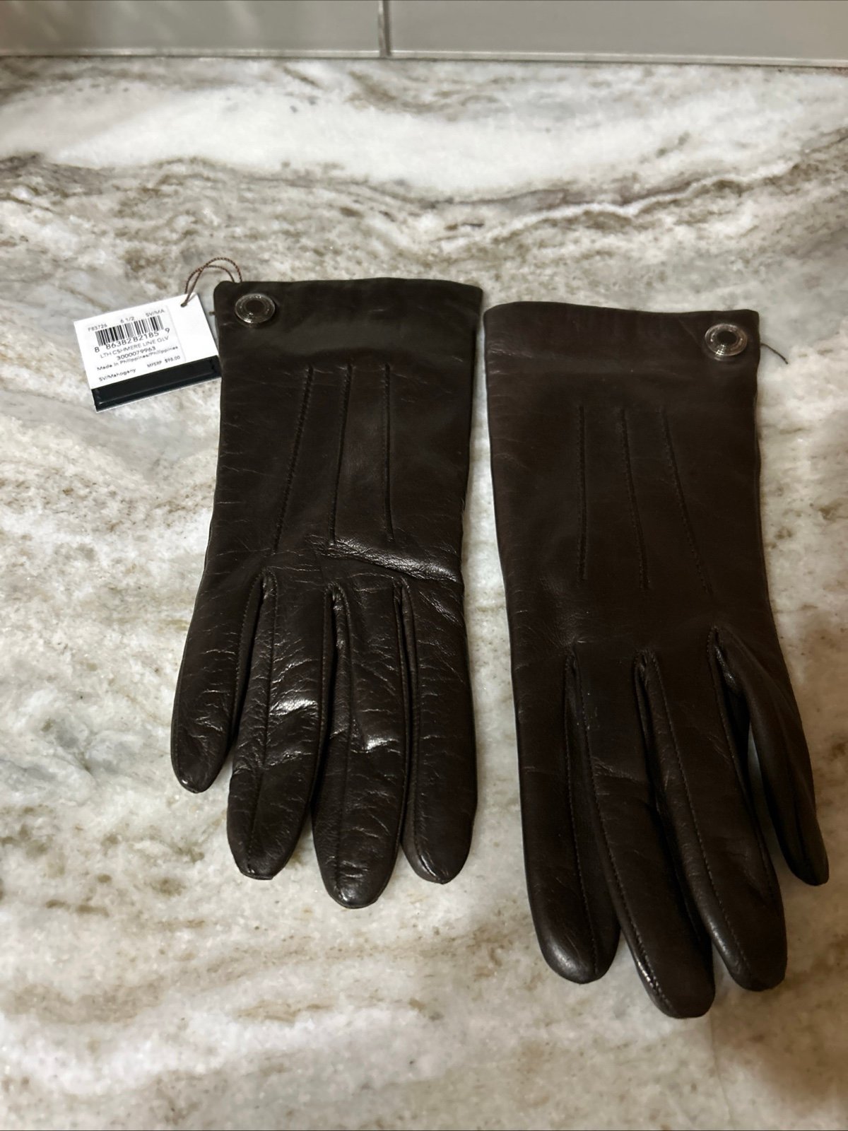 NEW! Coach Women's Brown Leather Gloves Cashmere Lining Sz 6.1/2 MSRP 98