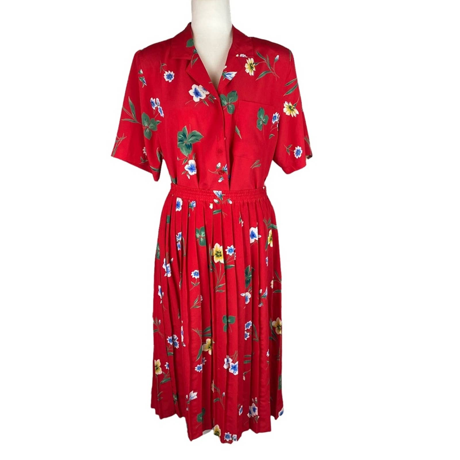 Alfred Dunner pleated skirt set red floral size 14