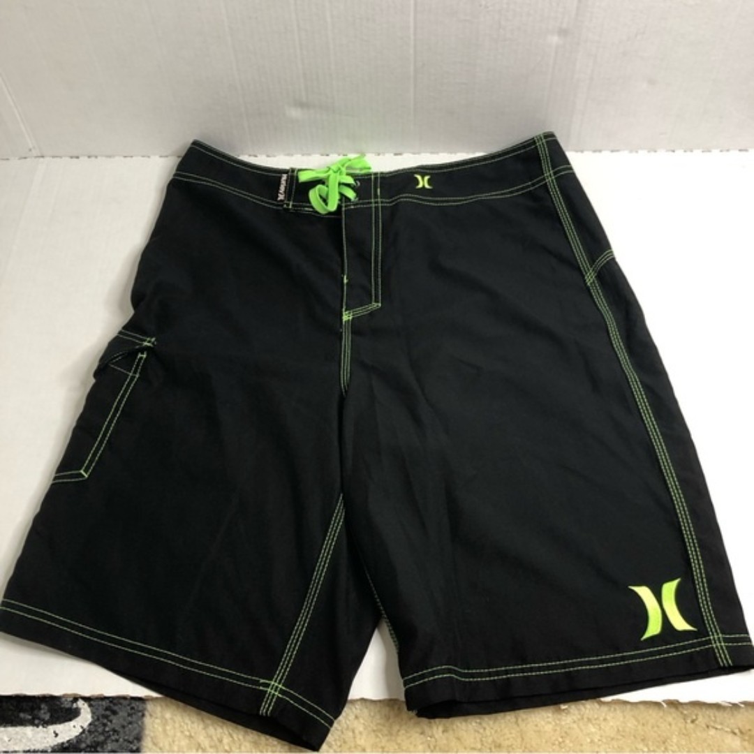 Hurley Mens 32 Board Swim Logo Black Pocket Shorts