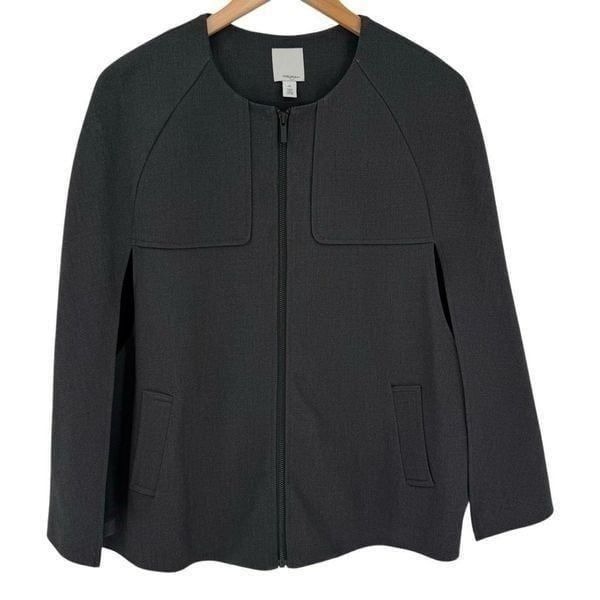 Halogen Twill Cape Jacket Zip A-Line Structured Front Charcoal Grey Women XS