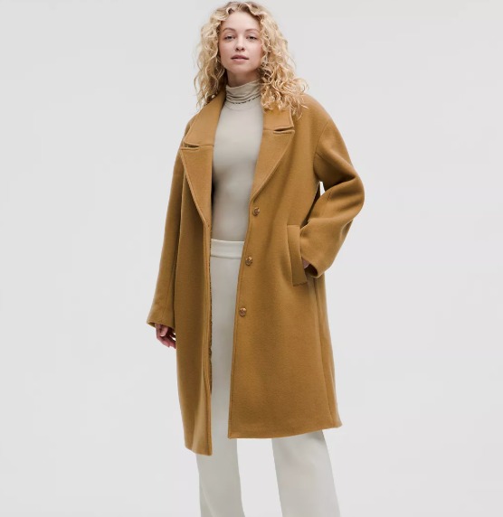 Lululemon NWOT Relaxed-Fit Wool Overcoat Small Camel Brown