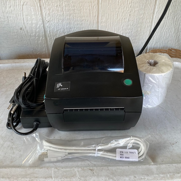 Custom Made Black Plastic Zebra LP2844 Thermal Label Printer & Label Roll 4 x 6