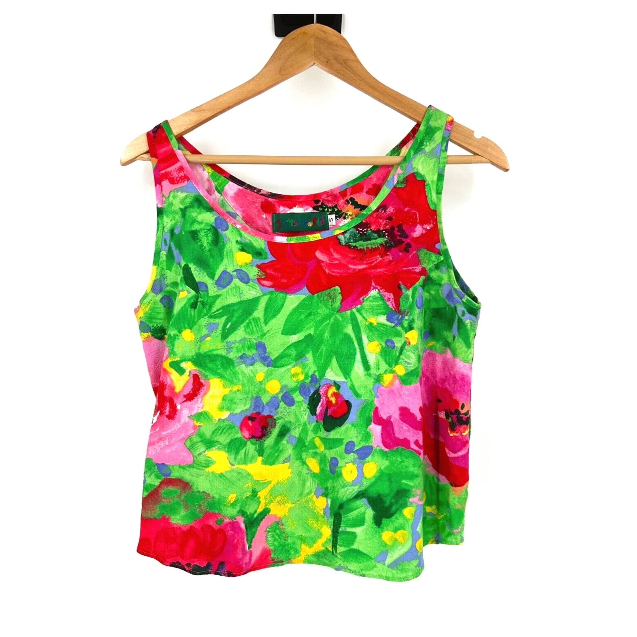 VTG Jams World Women Tank Top Small Floral Hawaiian 90's Colorful Watercolor Art