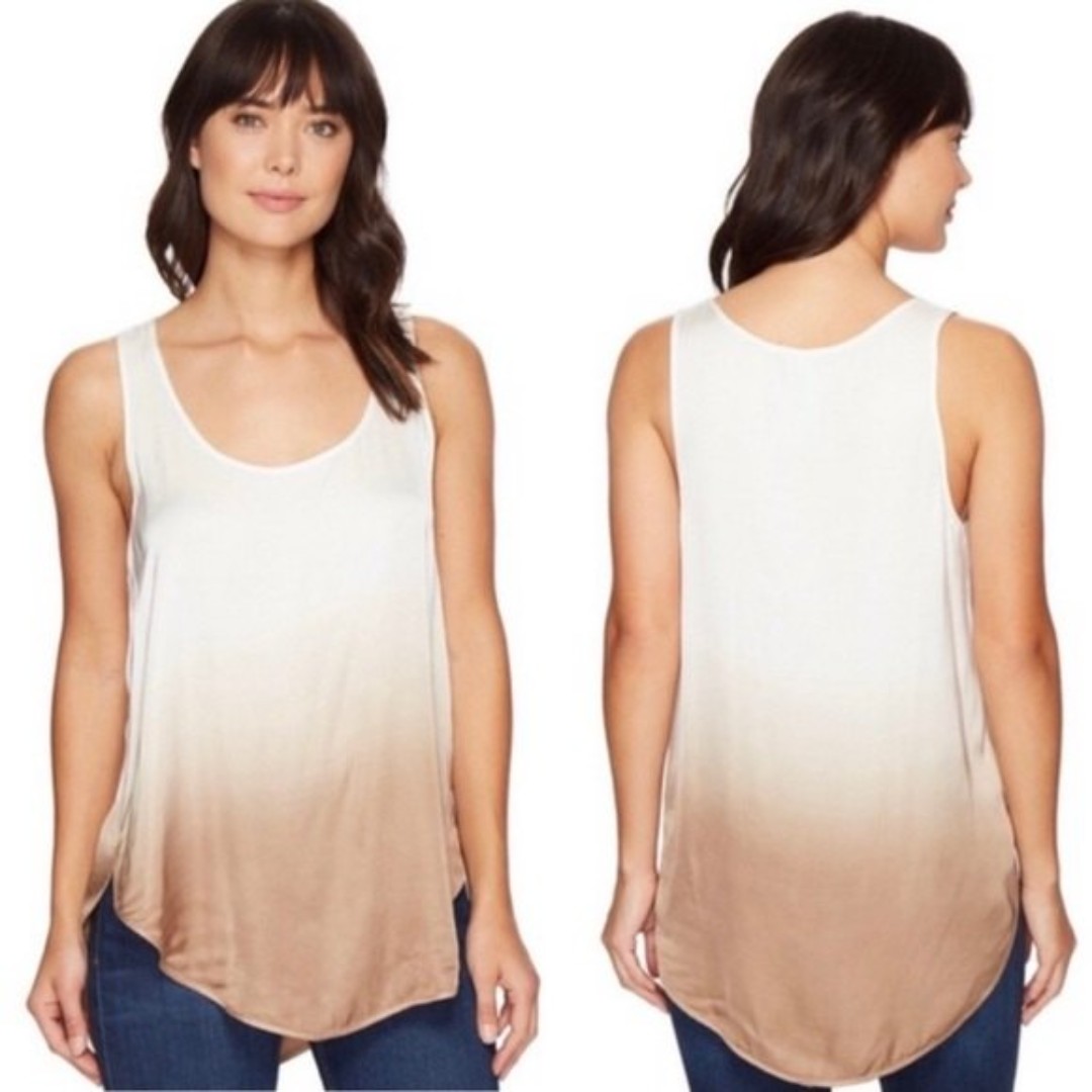 HEATHER BY BORDEAUX Small Tank Top Ombre 100% Viscose Neutral Cream Tan Brown